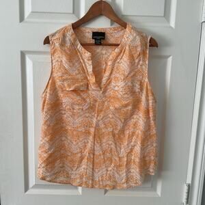 Cynthia Rowley 1x Top Sleeveless Blouse with Pocket Chevron Pattern Linen-Blend